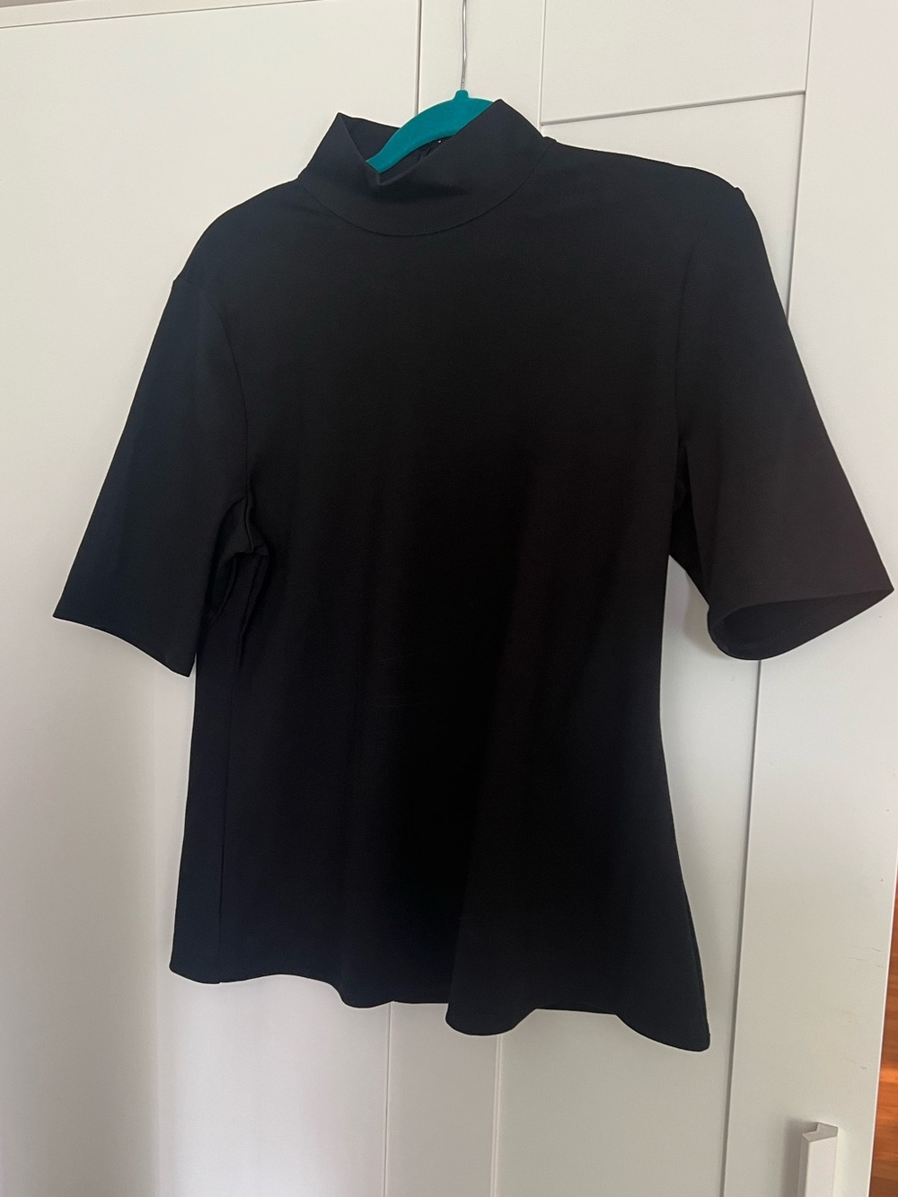 New York & Company Black Short-Sleeve Mock Neck Top